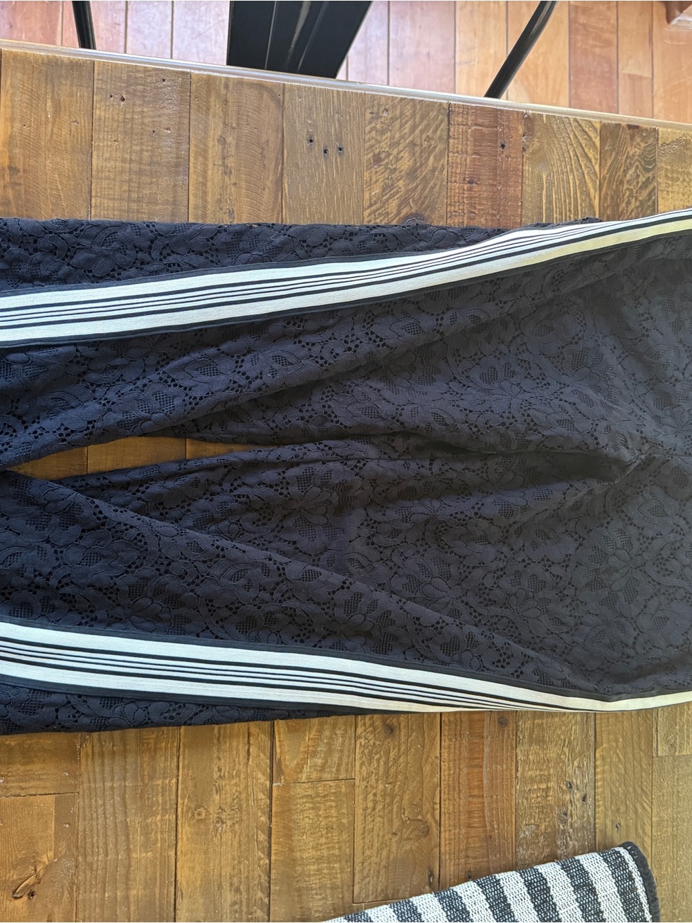 Maeve Black Lace Joggers with White Contrast Side Stripes